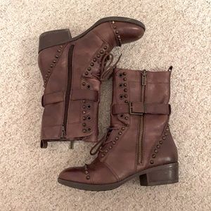Brown Studded Combat Boots